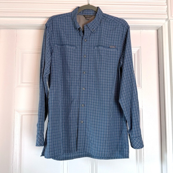 Eddie Bauer Men’s Blue & White Plaid Long Sleeve Casual Button Down Shirt Small - Picture 1 of 10